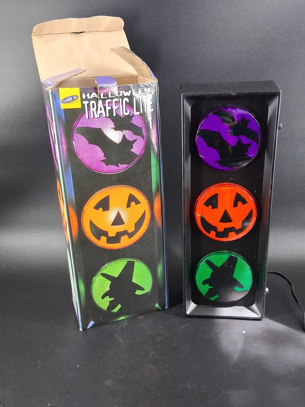 Vintage Halloween Traffic Light Decor - Purple Orange Green LED Accent Light